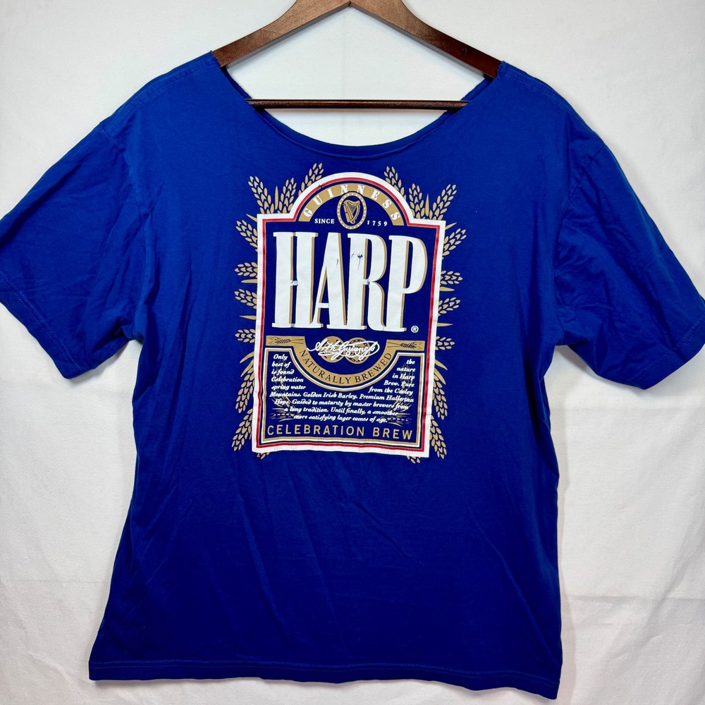 Harp Beer Graphic Tee Guinness‎ Irish Brew Custom Neckline Women's Sz XL No Tag